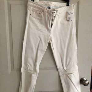 H&M slim regular waist white ripped jeans